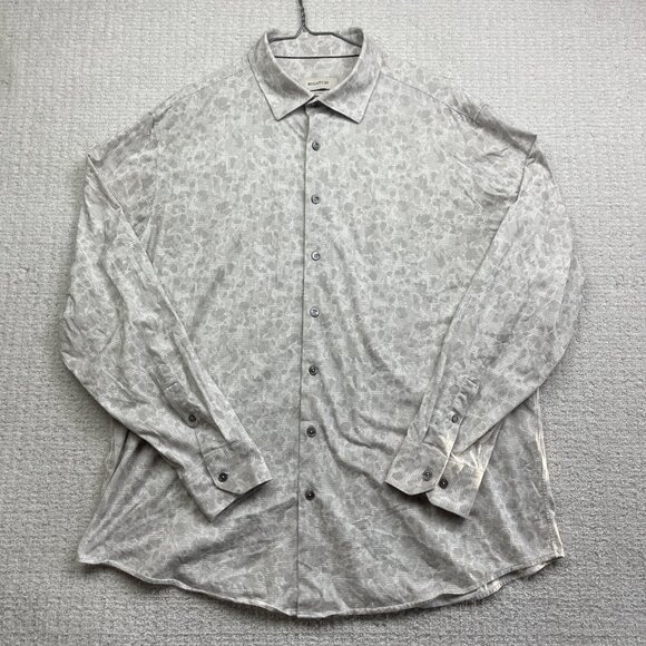Bugatchi Shirt Mens XXL Blue 8 way Stretch Long Sleeve Grey/White Floral AOP - Picture 1 of 16